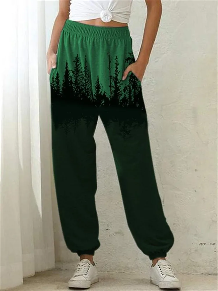 2022 European and American popular girls' casual fashion ok loose landscape print pants 2680 capri sweatpants