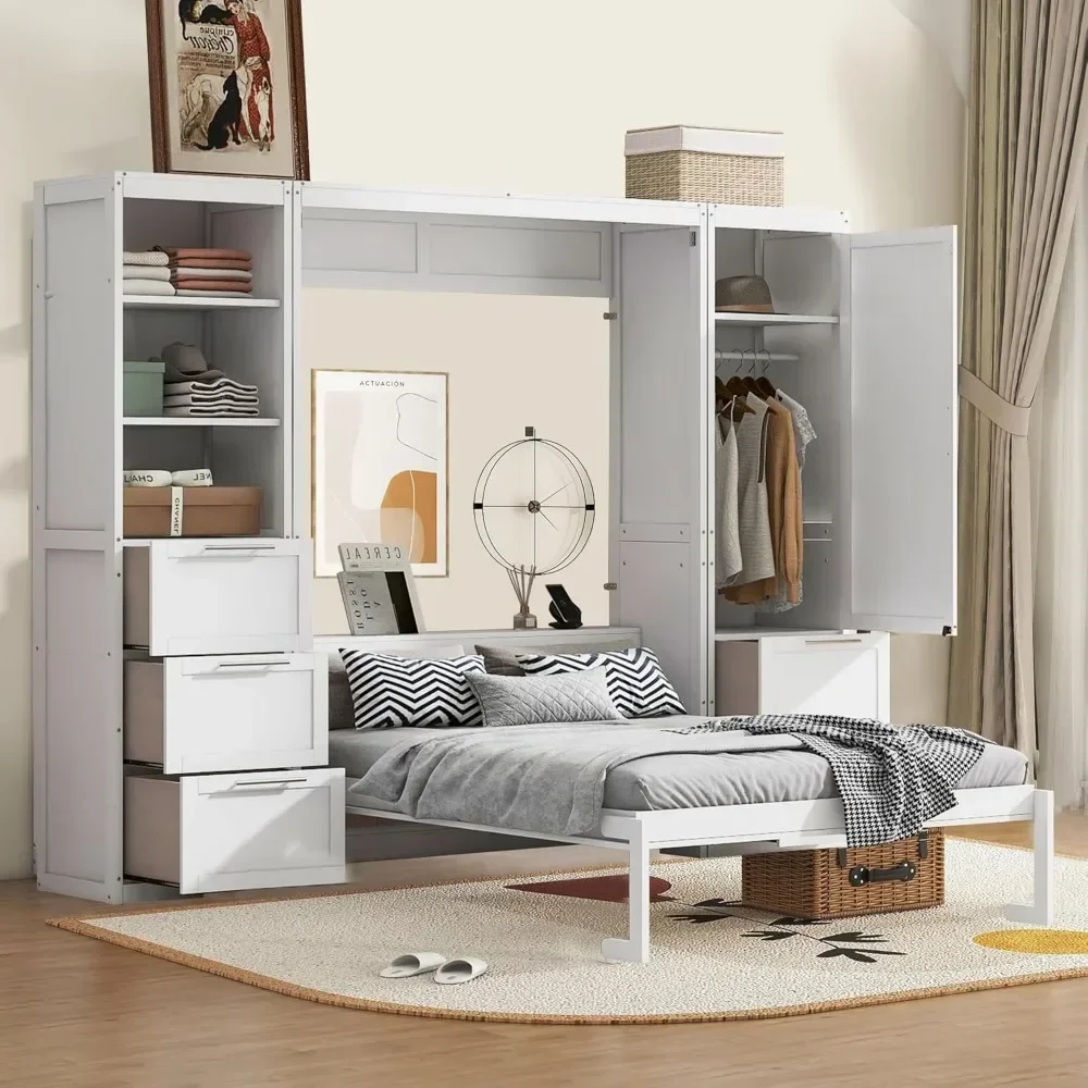 Murphy Bed, Wooden Wall Bed with Shelves,Murphy Bed, Which Easily Folds Into A Cabinet,Queen Bed Frames, Bedroom Furniture 5