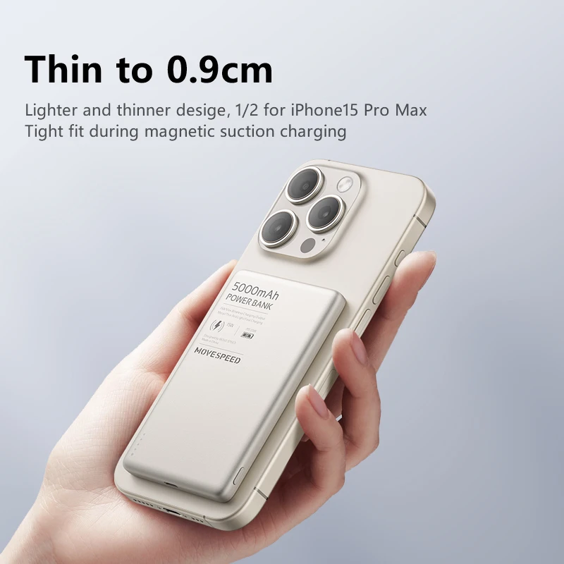 MOVESPEED S05 Wireless Magnetic Power Bank 5000mAh PD20W Portable Mini External Battery Charger for iPhone15Pro Samsung Xiaomi