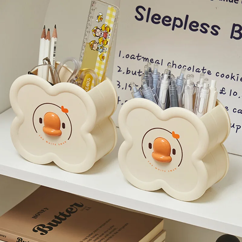 Makeup Brush Holder Cartoon Duck-Shaped Lipstick Eyebrow Pencil Holder Desktop Cosmetic Storage Box Plastic Make Up Organizer 2