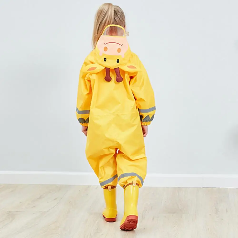 Unisex Kids 3D Cartoon Animal Reflective Strip Hooded Raincoat Poncho Coverall raincoat poncho