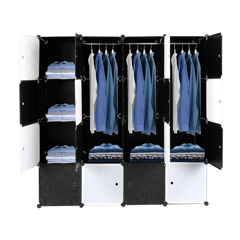 16 Cube Organizer Stackable Plastic Cube Storage Shelves Design Multifunctional Modular Closet Cabinet with Hanging Rod Black an 5