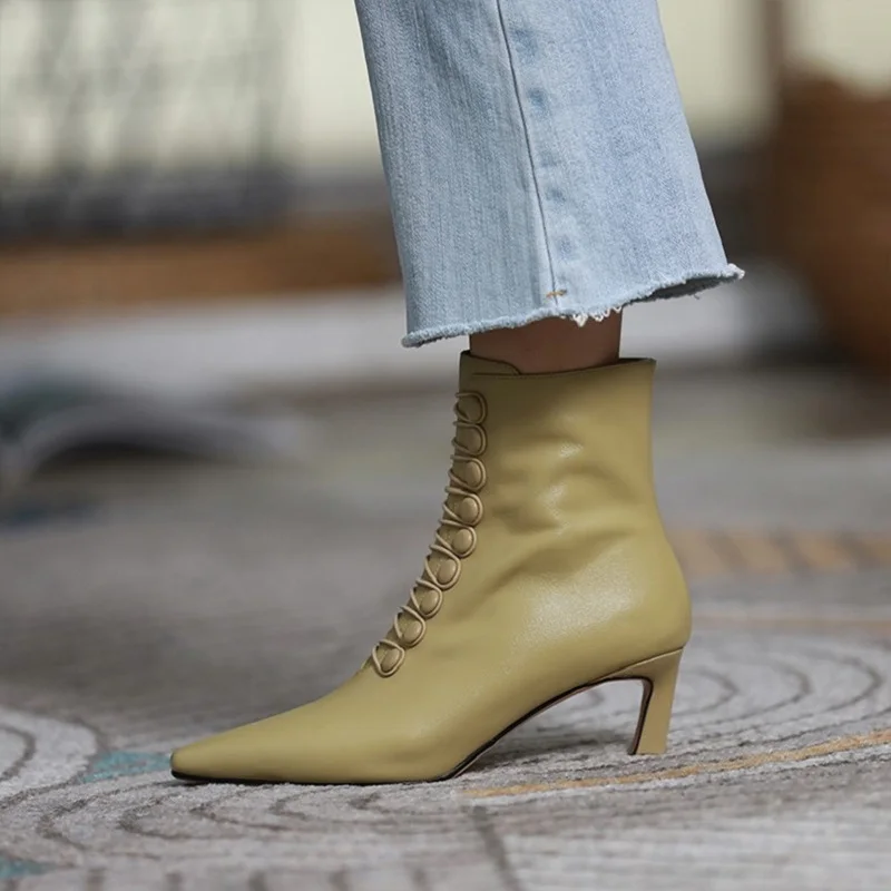 

Women's Modern Ankle Boots Winter Shoes Thin Heel Woman Boots Simple Style Women Shoes On Heel 5.5 CM Cowhide French Retro Shoes