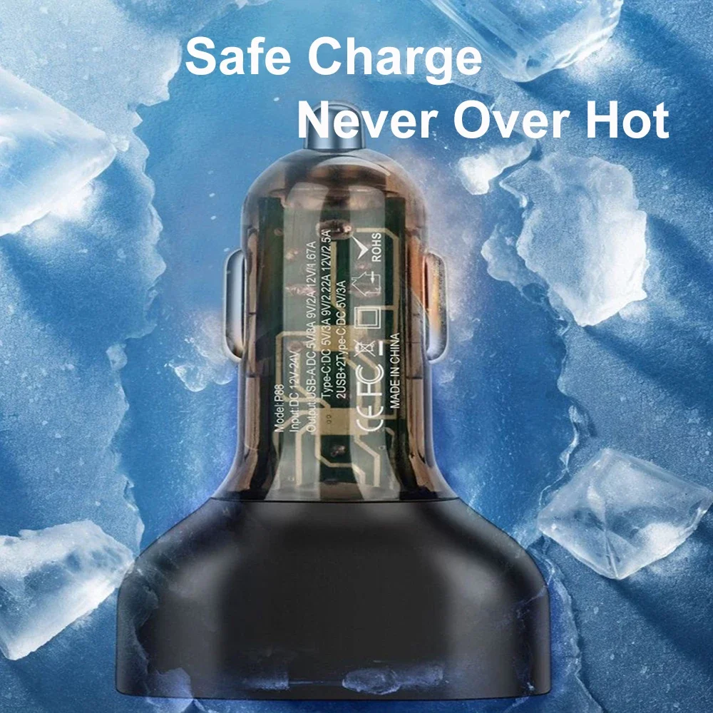 UYUXIO PD 30W USB C Car Charger Adapter 6 in 1 Super Fast Charge in Car for iPhone 16 15 14 Pro Max iPad Samsung Android Phone