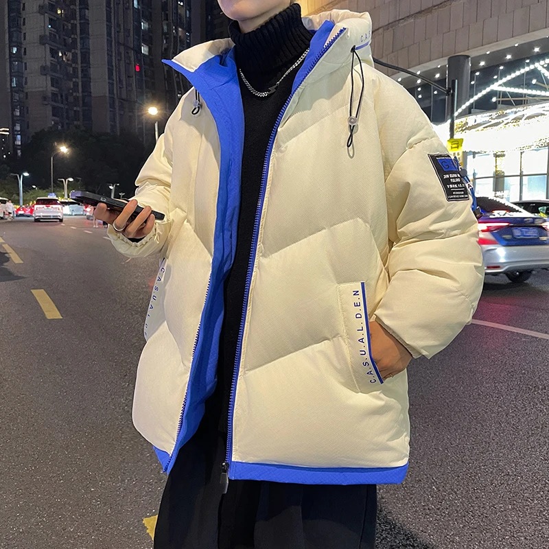Casual Winter New Men's Warm Hooded Cotton-Padded Jackets Outwear Solid Windproof Loose Down Coat High Street Thicken Top Parkas