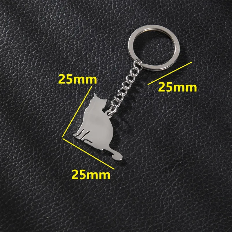 RAIDIN Acciaio Inox placcato oro argento carino gatto portachiavi regali per le donne ragazze gattino animali domestici gioielli per auto borsa chiavi accessori (Argento-043