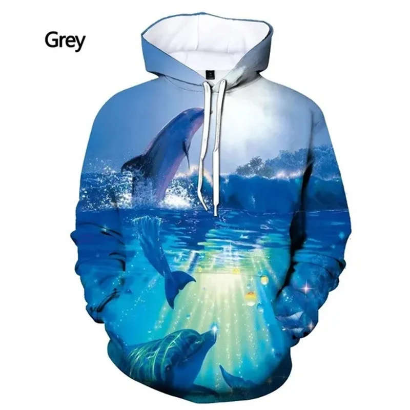 

New Fashion 3D Dolphin Printed Hoodies For Men Ocean Animal Graphic Sweatshirt Children Hipster Streetwear Pullover Women Hoodie