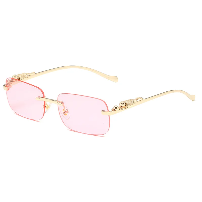 Randlose Metall-Sonnenbrille in Quadratform für Damen und Herren, Hochwertige Trend-Luxus-Sonnenbrille zum Ausgehen und Einkaufen, Unisex-Brillen – Detail 9