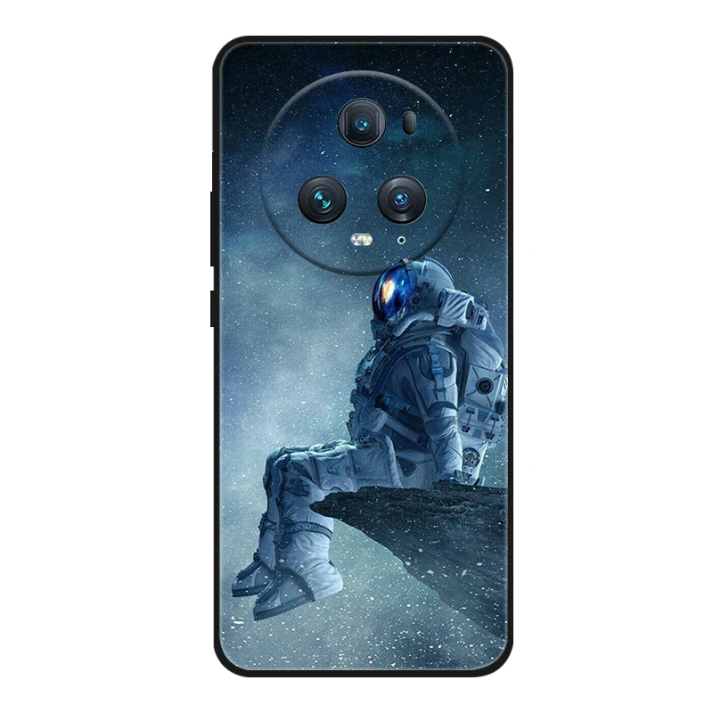 Adorable Cartoon Cat Design Black Silicone Soft Phone Case - Compatible with Honor Magic 5 Pro
