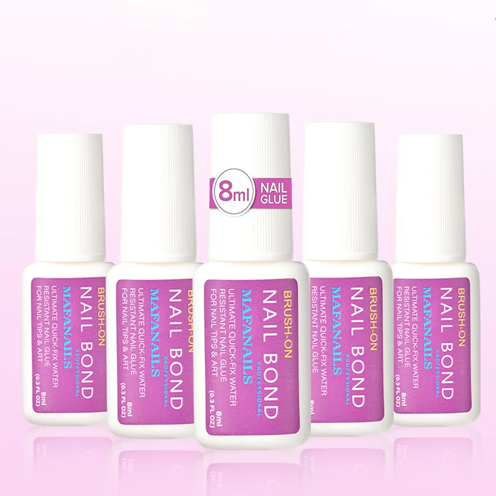 Brush-on Fast Drying Nail Glue 8ml for False Nails Glitter Acrylic Nail Rhinestone Decoration 1/5pcs Tips Bond Glue nail glue