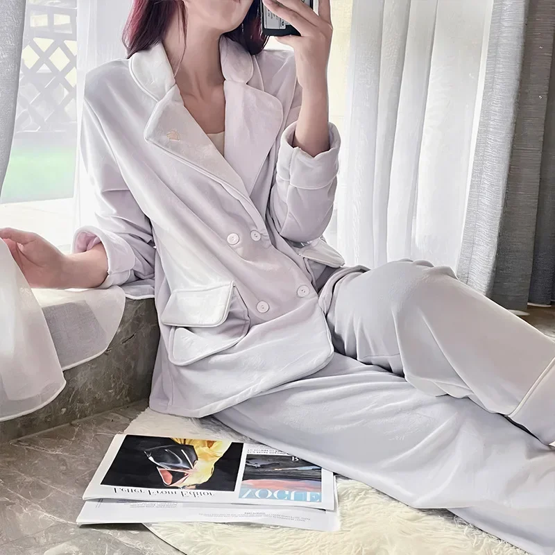 New Women's Pajamas Premium Sense of Elegance Long-sleeved Pajamas Suit Sea Island Velvet Warm Home Wear Spring, Fall and Winter