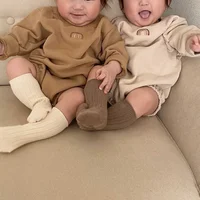 2024  children's Instagram Korean autumn  baby crawling clothes rainbow embroidery bag fart jumpsuit 3