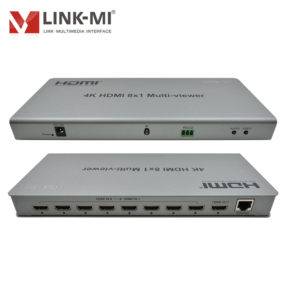 LINK-MI 4K30Hz 8x1 HDMI 멀티 뷰어 지원 원활한 스위칭, RS232 제어, 1080p, 오디오 및 비디오 Superposition 포함