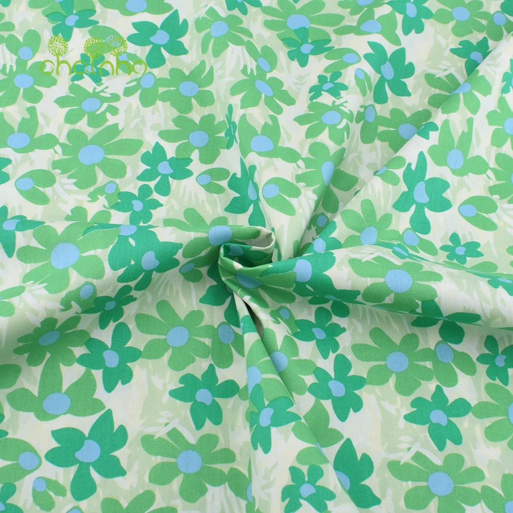 Chainho,Green Floral Printed Plain Cotton Fabric,Patchwork Clothes,DIY Quilting & Sewing Crafts,Cushions,Bags Handmade Material