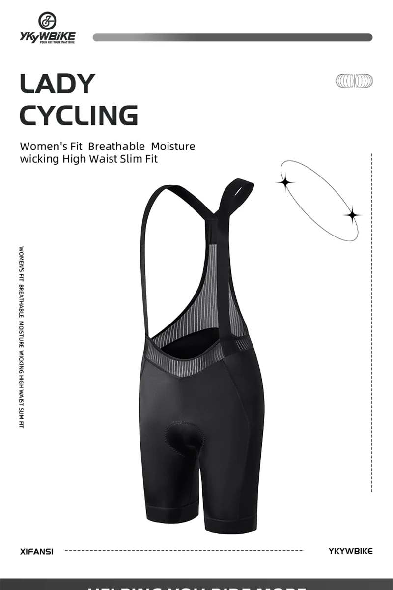 YKYWBIKE Frauen Radfahren Trägerhose Italien Elastische Schnittstelle Gepolstert 7H Reiten Rennrad Shorts Sommer Fahrrad Hosen Hosenträger – Detail 3