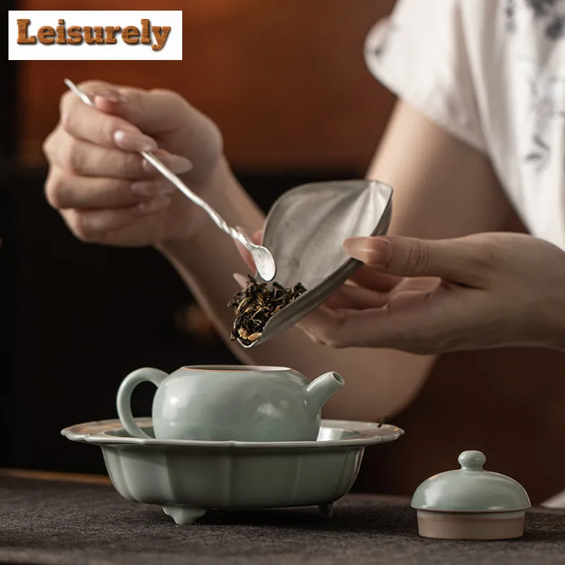130ml Azure Ru Kiln Dream Teapot Traditional Tea Infuser Pot Tea Maker Kettle With Ball Hole Tea Ceremony Accessories Ornaments