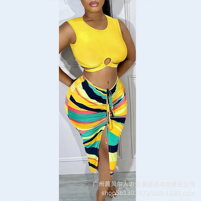

Wepbel Women Dress Sets Two Piece Sets Outfits Short Sleeveless Vest Top Summer Skirts Printed Tank Top Skinny Pencil Skirt Suit
