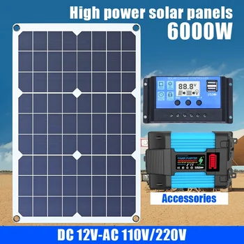 High Power 6000W/600W Solar Inverter 12V-220V - Solar Energy System for Household Travel Emergency & Mobile Device Charging