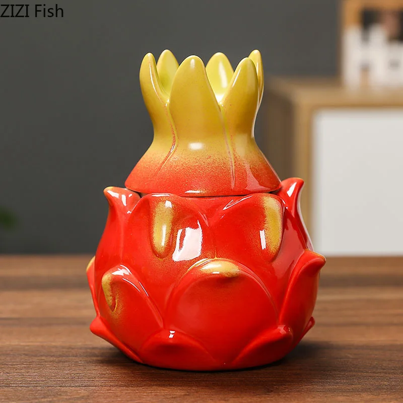 Creative Pitaya Shaped Ceramic Ashtray with Lid Office Desk Decoration Smoking Accessories for Weed Ashtray Gift for Boyfriend