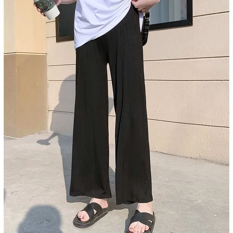 Summer Thin Cotton Pant For Pregnant Women Wide Leg Loose Maternity Abdomen Trousers High Waist Prenancy Full Length Belly Pants maternity pants