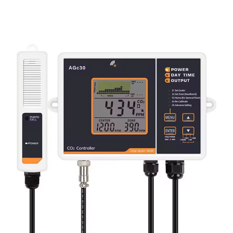듀얼 채널 AGC30 CO2 컨트롤러, 온실 수경재배용 NDIR 센서가 장착된 자동 CO2 농도 조절기
