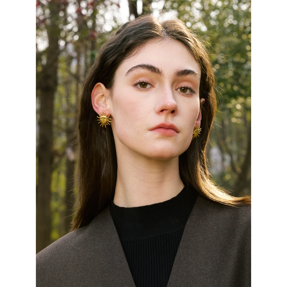 Yhpup Waterproof Stainless Steel Sun Stud Earrings