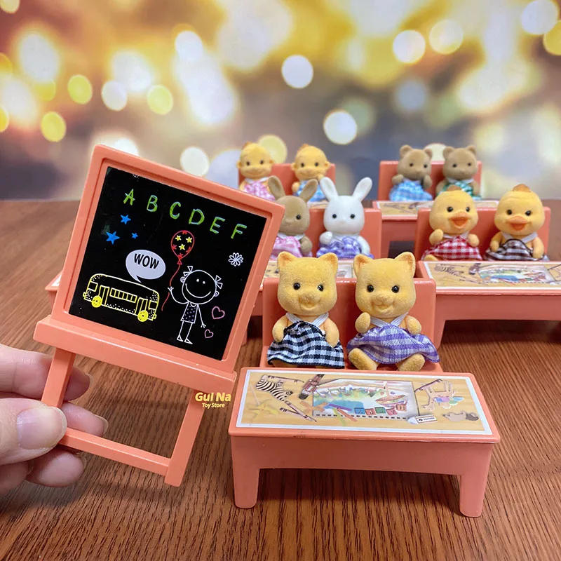 1/12 DIY  Simulation Forest Rabbit Animal Family Dollhouse Critters School Desk Toy Role Play for Kids Birthday Gift For Girls 5