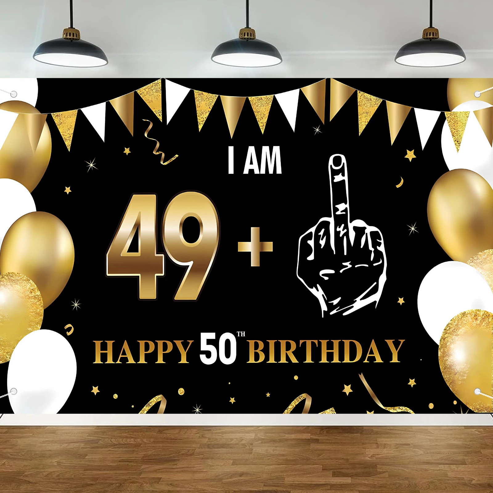Lustige 50. Geburtstagsdekorationen – I Am 49+1 Banner und Hintergrund für Männer und Frauen, Schwarz-Gold-Banner zum 50. Geburtstag, Partyzubehör