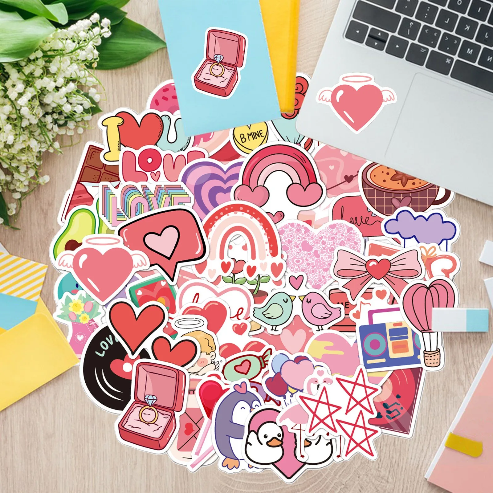 Decorative stickers Self adhesive stickers Custom stickers Stationery stickers Adhesive stickers Valentine's Day stickers 100 for water cup phone case