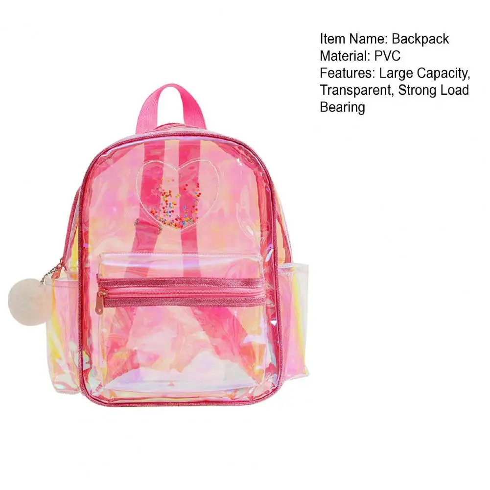 Transparent Backpack Adjustable Shoulder Strap Large Capacity Waterproof Heart Pattern Girls Teenage School Book Bag Stationery 5
