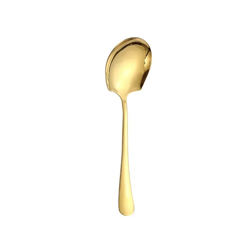 Golden Stainless Steel Food Service Spoon Large Rice Shovel Tableware Long Handle Square Spatula Kitchen Gadgets for Home