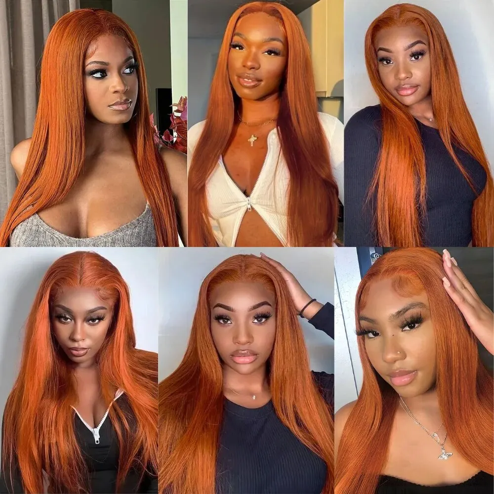 Ginger Orange Color Long Straight Hair 13*4 Lace Front Wigs Copper Red Hair Glueless Pre Plucked Synthetic Lace Front Wigs