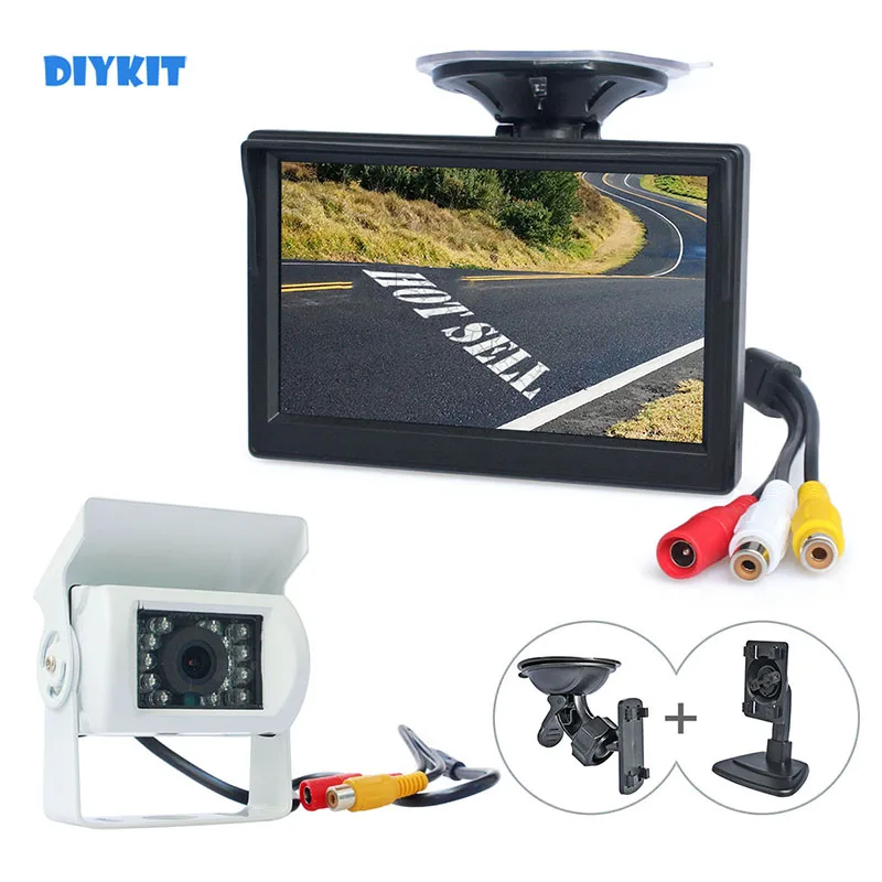 

DIYKIT 5inch TFT LCD Display Rear View Car Monitor White Waterproof Color CCD Reverse Backup Car Truck Camera IR Night Vision