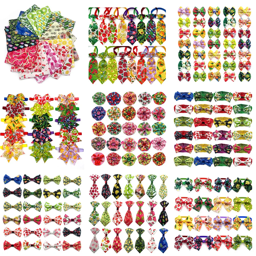 

50Pcs Pet Dog Bandana Summer Fruit Style Bowties Small Dog Bow Tie Small Dog Grooming Accessories Large Dog Holiday Supplies