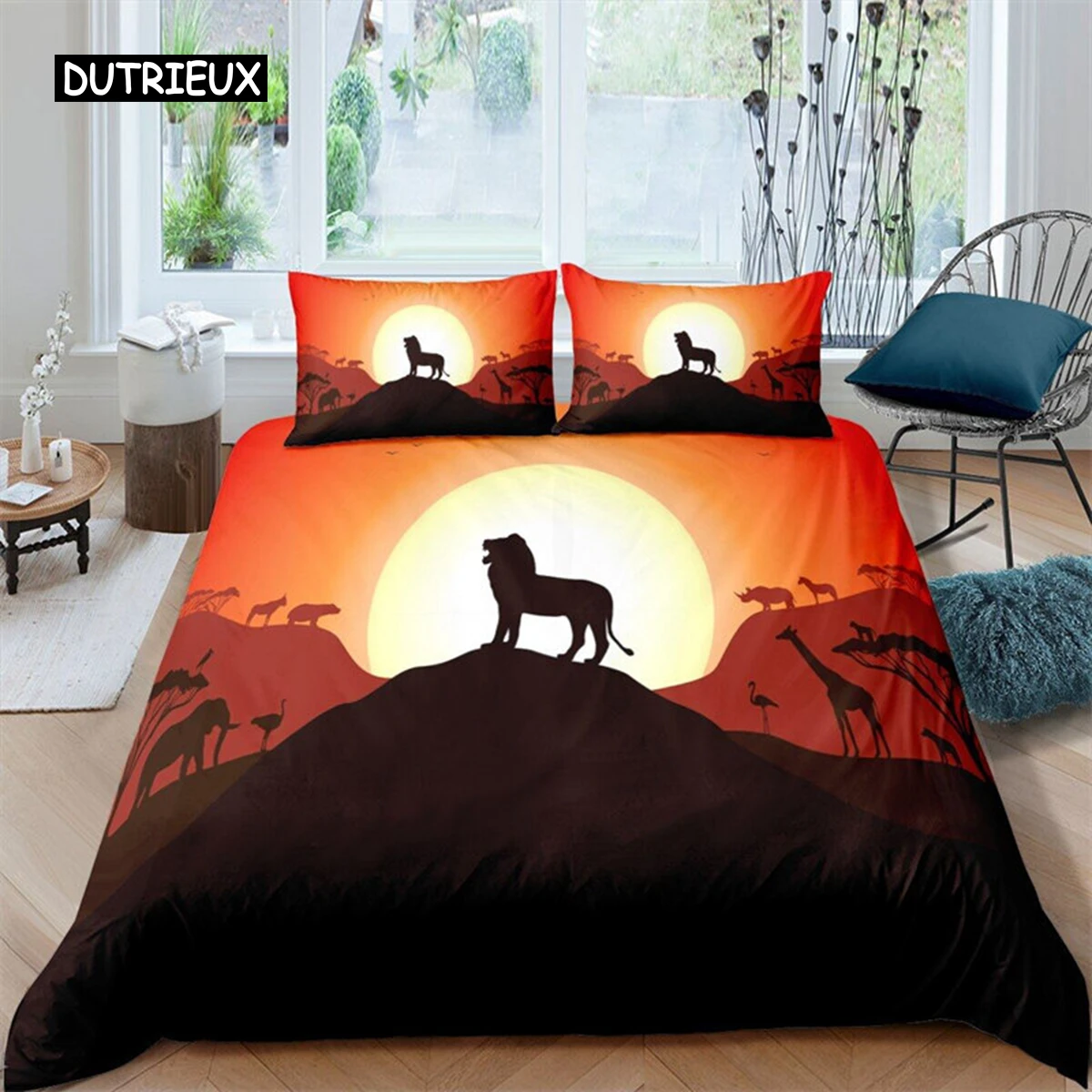 

Tropical Animals Duvet Cover Exotic Animal Silhouette Sunset Bedding Set Full For Girls Boys Decor Hawaii Sea Wave Quilt Cover