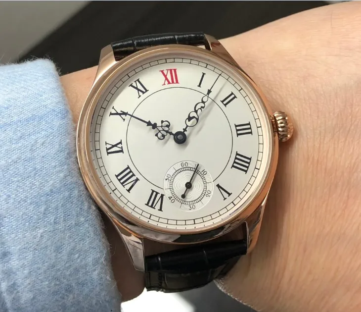 

Sapphire crystal or Mineral glass 44mm no logo White dial Asian 6498 movement Plating Rose gold case Mechanical watches 3-4