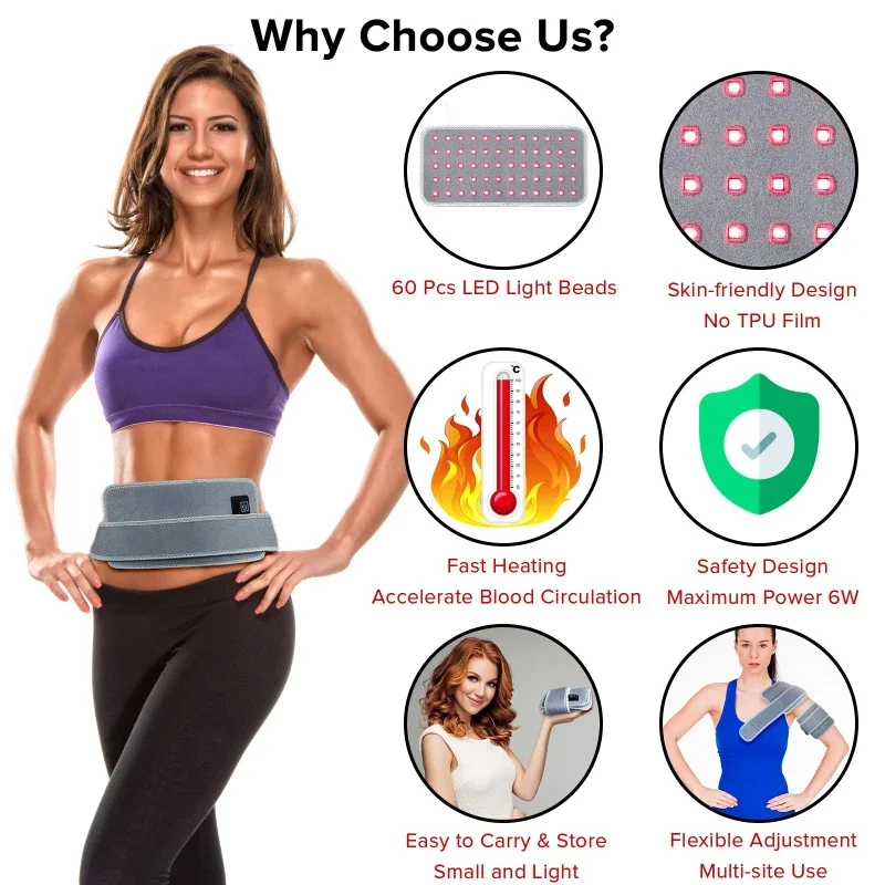 Infrared Light LED Healthcare Belt Waist Red Light Heating Massage Belt Pad Lumbar Back Waist Massager For Muscle Body Relief