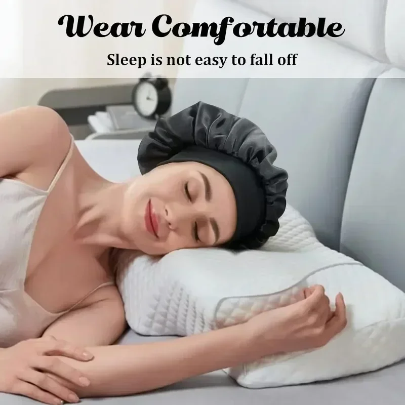 Hair bonnet Women's Satin Silk bonnet for sleeping hair care Solid wide-brimmed with elastic soft band