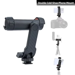 Universal 360° Swivel Phone Tripod Stand with Dual Cold Shoe Holders (Black)