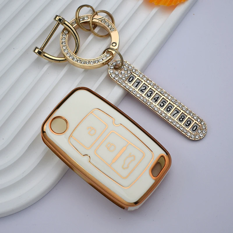 Premium Car Remote Key Case Cover - Sleek Folding Shell Fob with Keychain Attachment