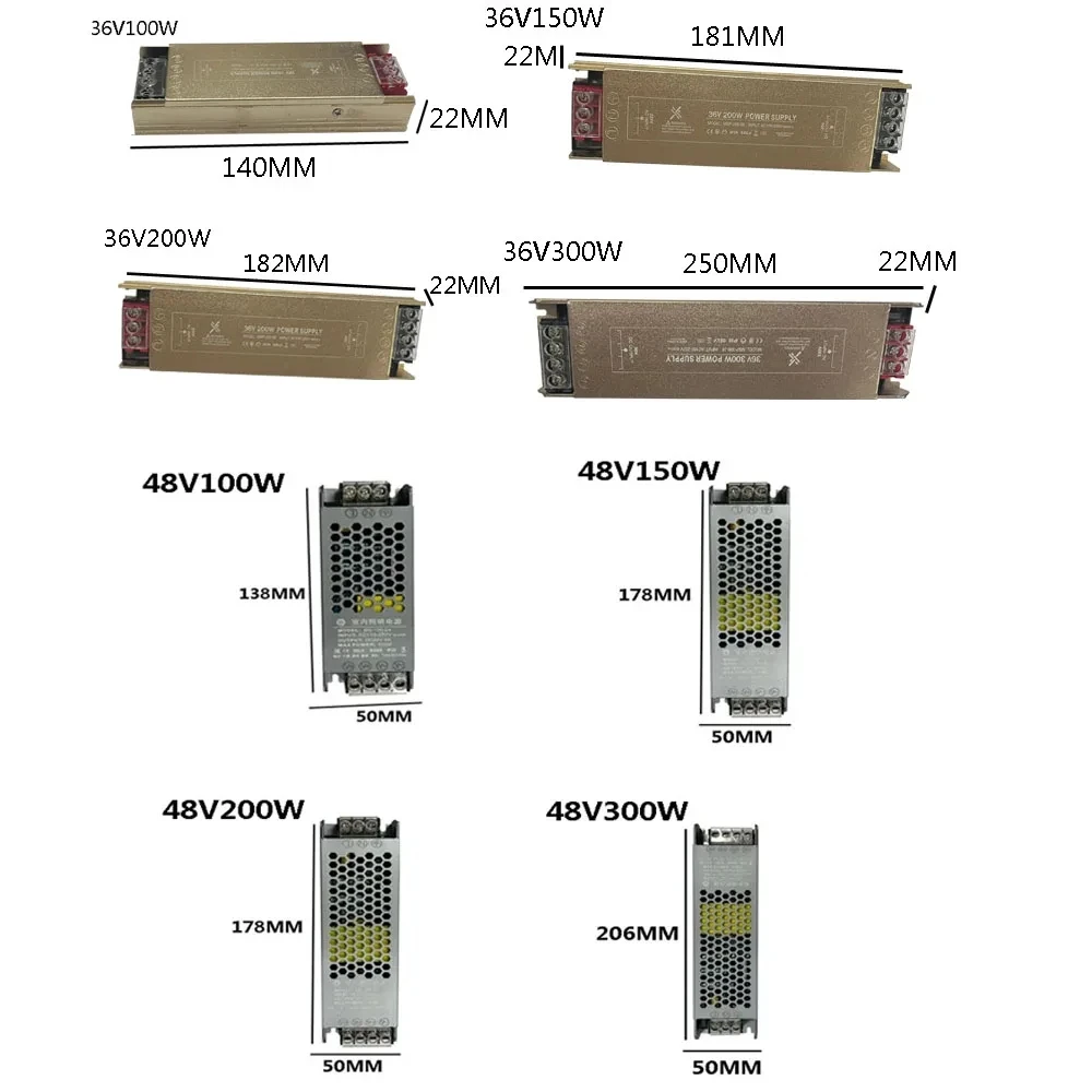 초박형 LED 스트립 스위칭 전원 공급 장치 드라이버 램프, 조명 변압기, DC 12V, 24V, 36V, 48V 어댑터, 60W, 100W, 150W, 200W, 300W