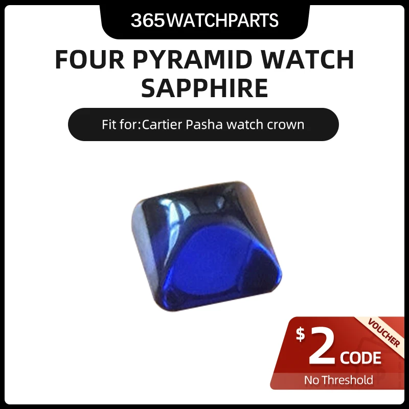 Orologio A Quattro Piramidi Con Pietre Preziose In Cristallo Di Zaffiro (Zircone Blu) Per Cartier Pasha 40.5Mm W310 Watch Crown Protect Guard Parts