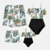 PatPat Family Matching Plant Print Ruffle Trim Spliced One-Piece Swimsuit and Swim Trunks