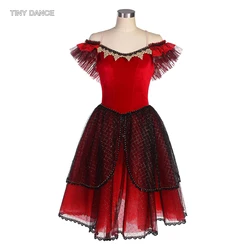 Off Shoulder Romantic Tutu Skirt Adult Girls Red Ballet Dance Tutu Spanish Dresses Theater Costumes Ballerina Tutus 23086