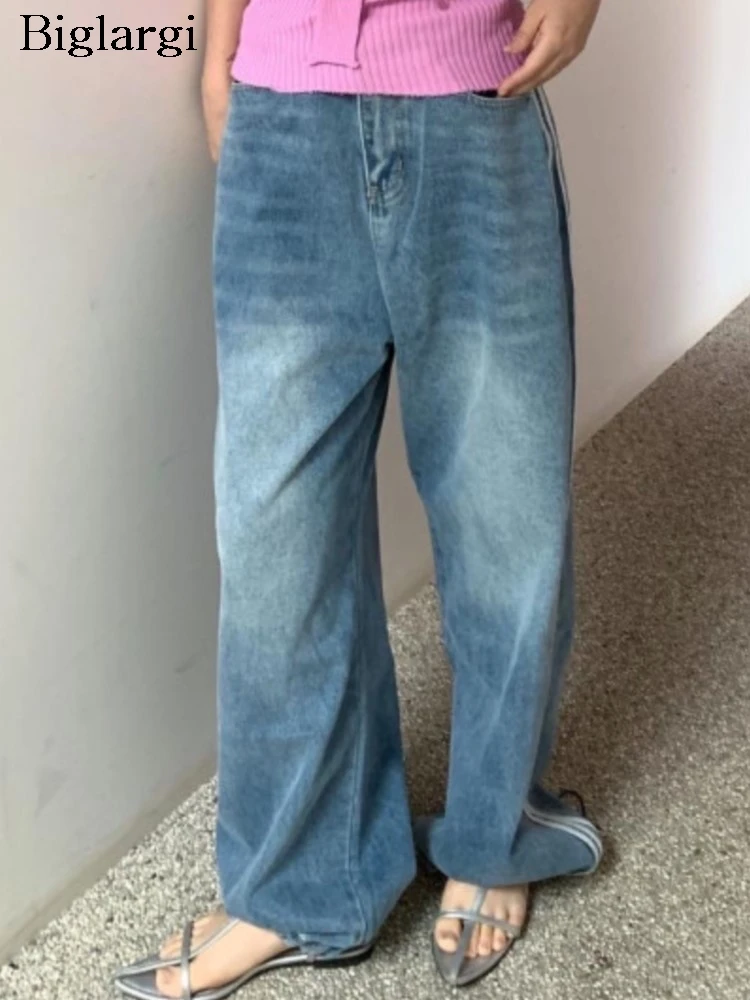 

Джинсы женские в полоску, длинные брюки в стиле пэчворк, модные Свободные плиссированные штаны в ретро стиле, повседневные брюки в Корейском стиле, на лето