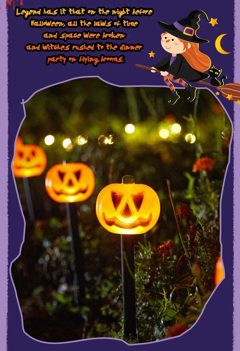 Description Picture 5 of itemSolar Halloween Pumpkin Pathway Light Decorations LED Halloween Pumpkin Stake Lights Set of 5 Lighted Outdoor Pumpkin Lawn Lamp
