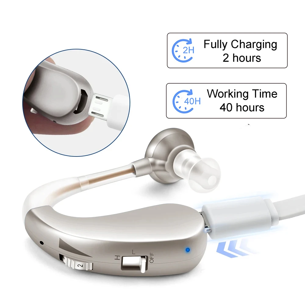 2025 Rechargeable Hearing Aid Adjustable Tone Sound Amplifier Portable Deaf Elderly digital BTE Hearing Aids hearing aid