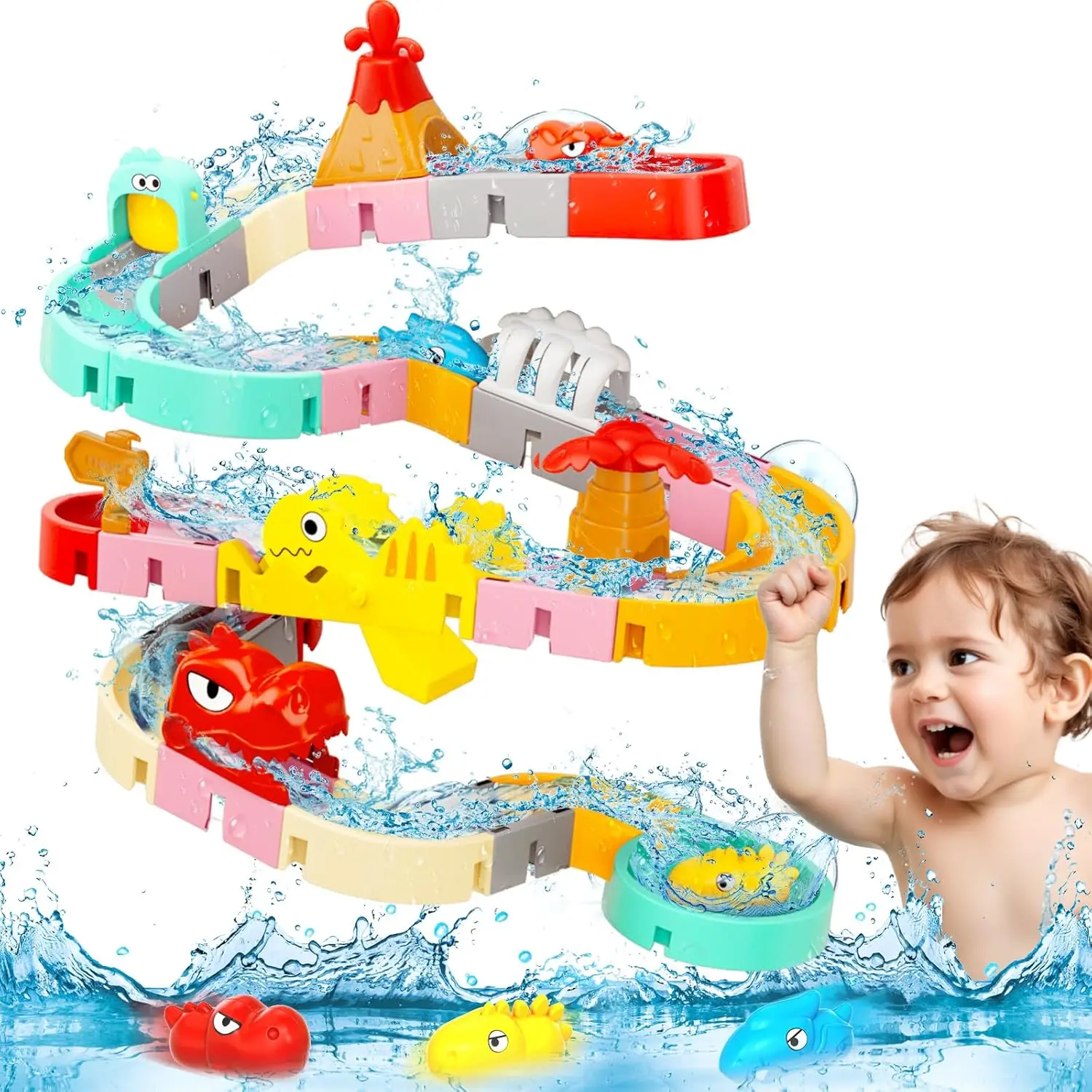 Giocattolo Da Bagno Dinosauro 43 Pezzi Con Ventose - Pista Acquatica Fai Da Te Con 3 Palline, Per Bambini 3-8 Anni, Gioco Per Vasca E Piscina, Regalo Compleanno