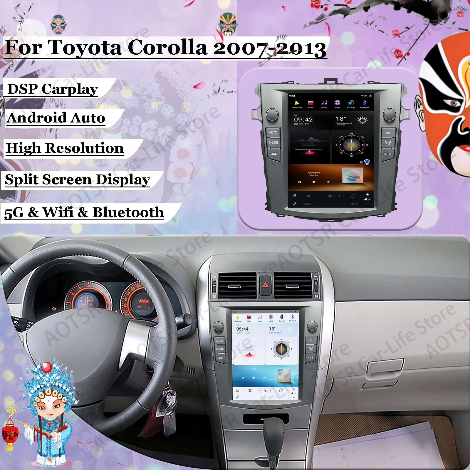 

Tesa- Screen Android 11 Car Radio Receiver For Toyota Corolla 2007 2008 2009 2010 2011 2012 2013 GPS Navi Stereo Radio Head Unit