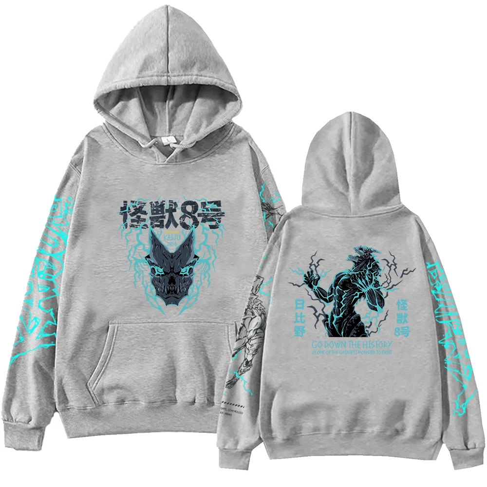 Vintage Japanese Anime Kaiju Print Graphic Oversized Hoodie, Unisex Cotton Sweatshirt with Long Sleeves
